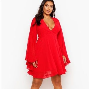 BooHoo Red Sleeve Skater Dress